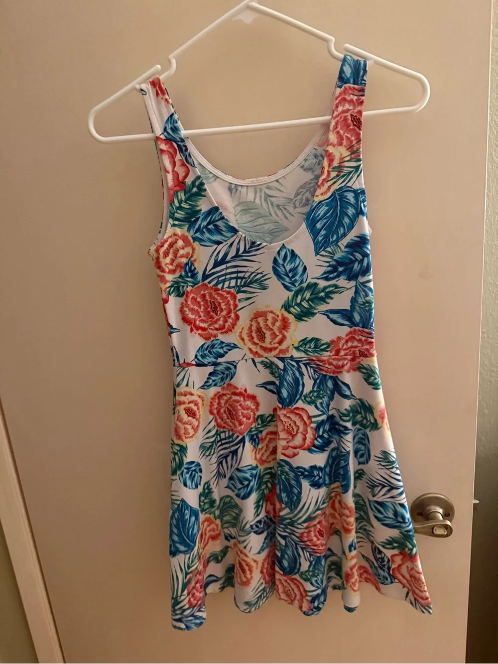 H&M Floral Tropical Fit-and-Flare Sundress - Blue, Coral, Green